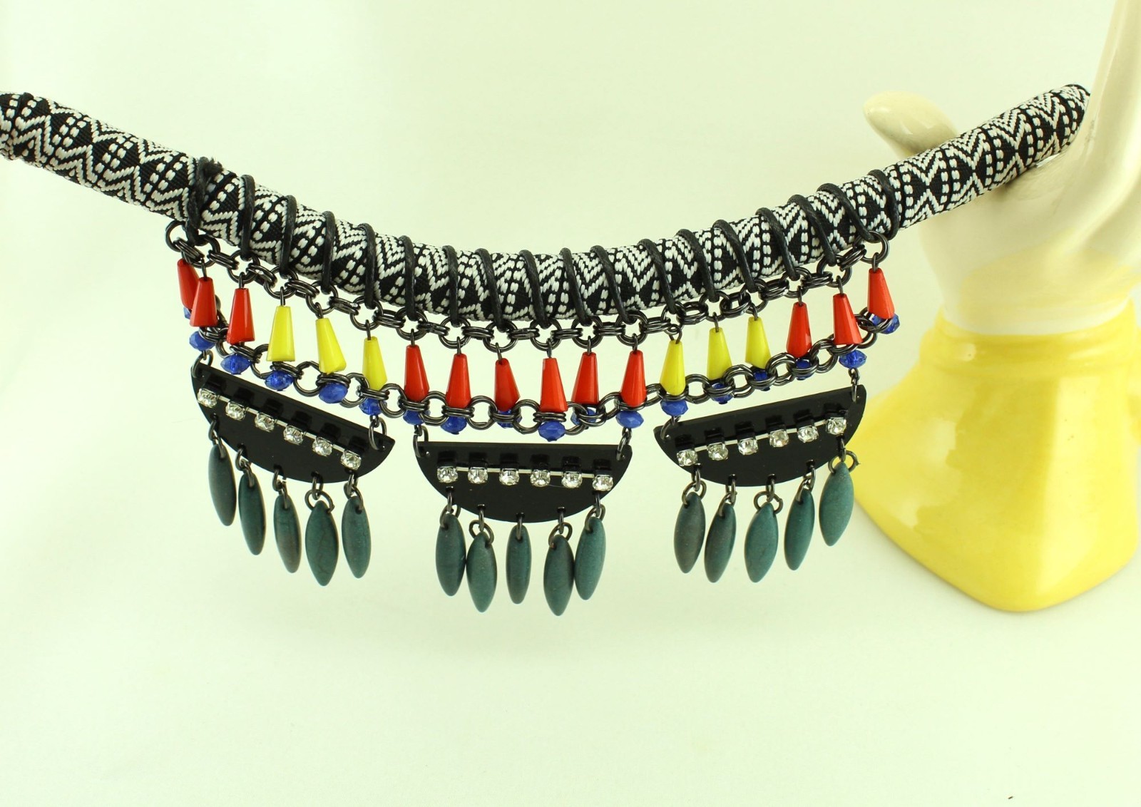Ethnic Tribal Flexible Designer Adjustable Necklace; Repurposed Materials