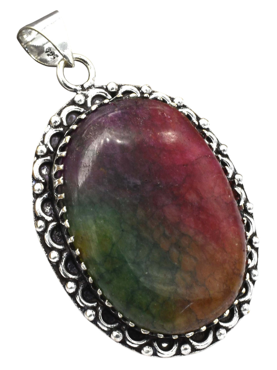 Rainbow Solar Quartz Natural Gemstone Silver Plated Pendant 2″J 2206