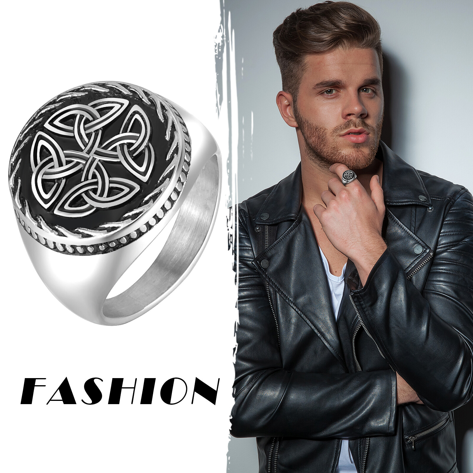 Mens Stainless Steel Celtic Knot Wedding Engagement Band Signet Ring Size 8-13