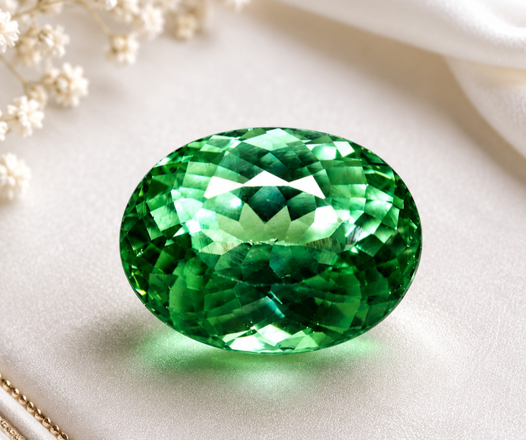 8CT Natural Green Tourmaline Oval Cut Loose Gemstone | Faceted Green Tourmaline