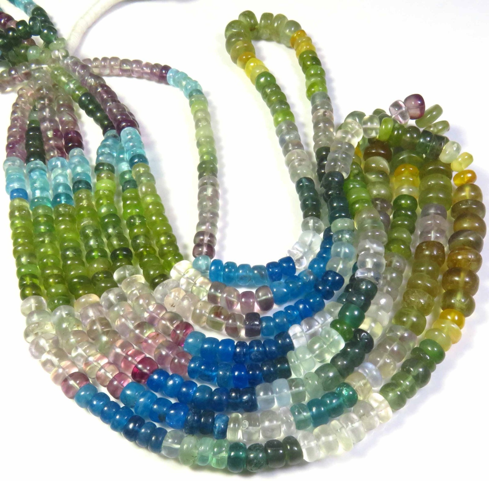Apatite Rondelle Gems Beads 16″Inch Natural Multi Apatite Plain Beads 4.5-8mm LC