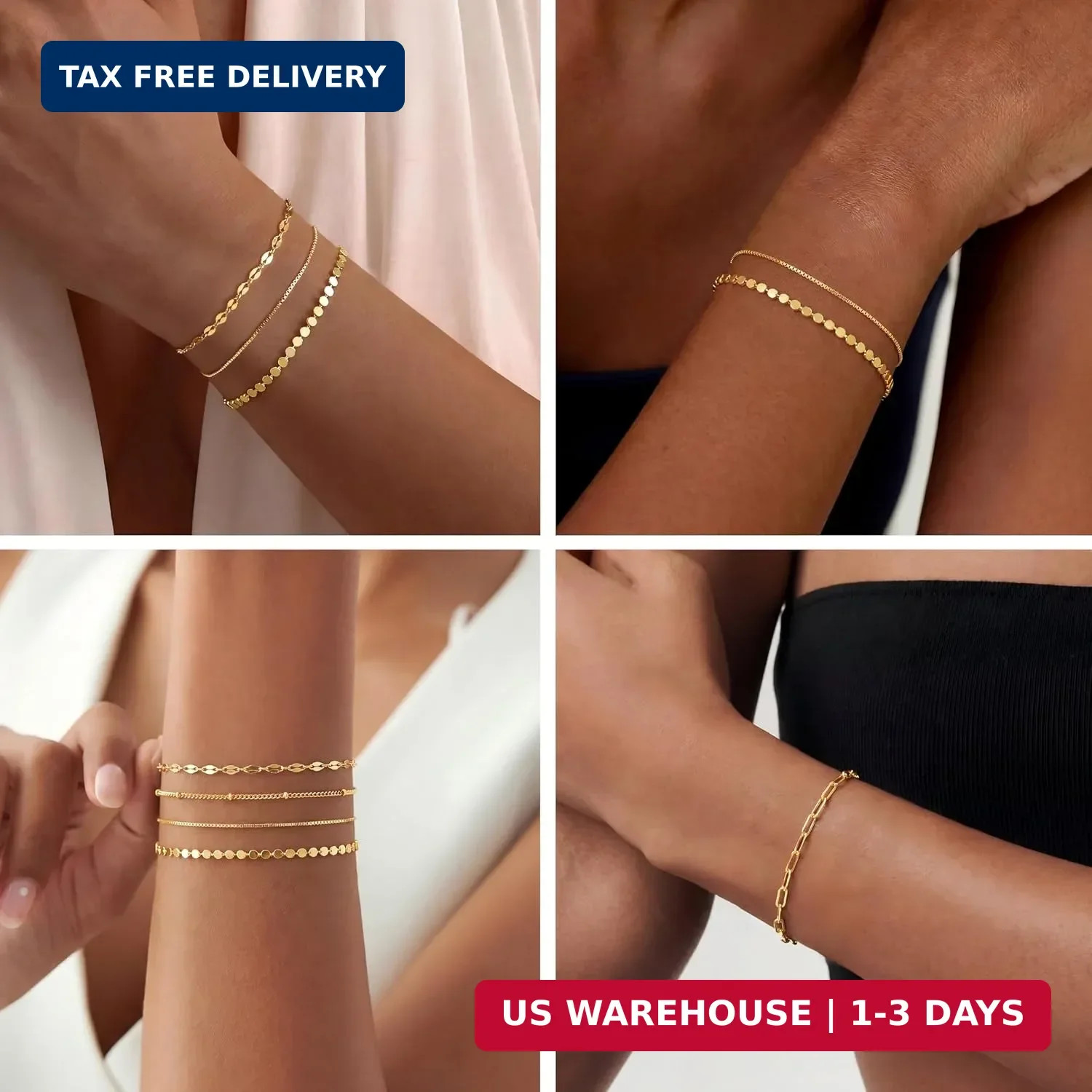 Dainty Simple Gold Bracelets for Women, Stackable Satellite Paperclip Lip Bracel
