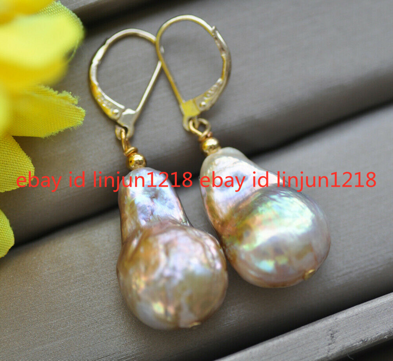 14-16mm Real Drop Peacock Purple Multicolor Edison Keshi Pearl Dangle Earring