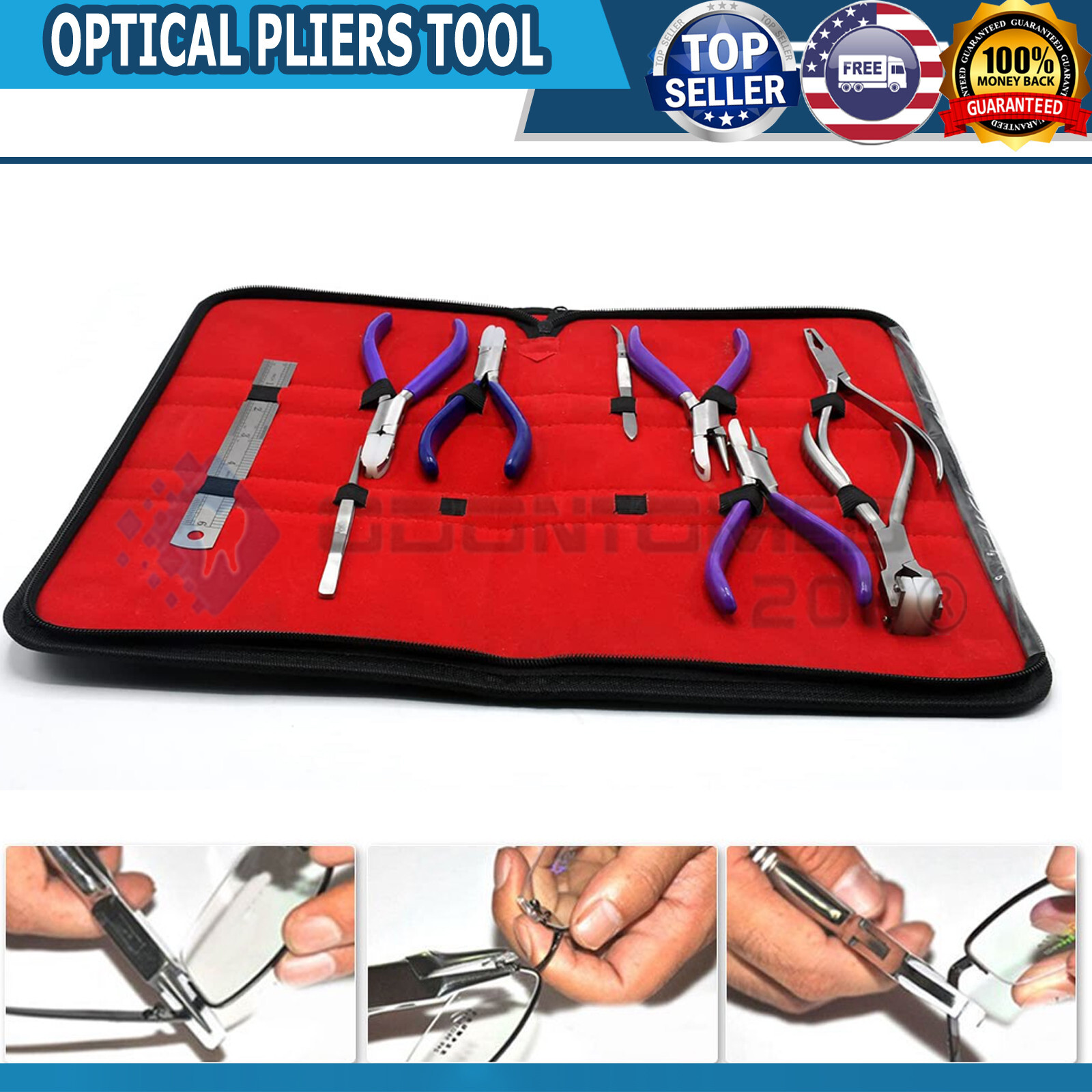 ODM 9 ADJUSTING Eyeglass Optical ! Optician Tools Pliers Bent Nose Rimless set