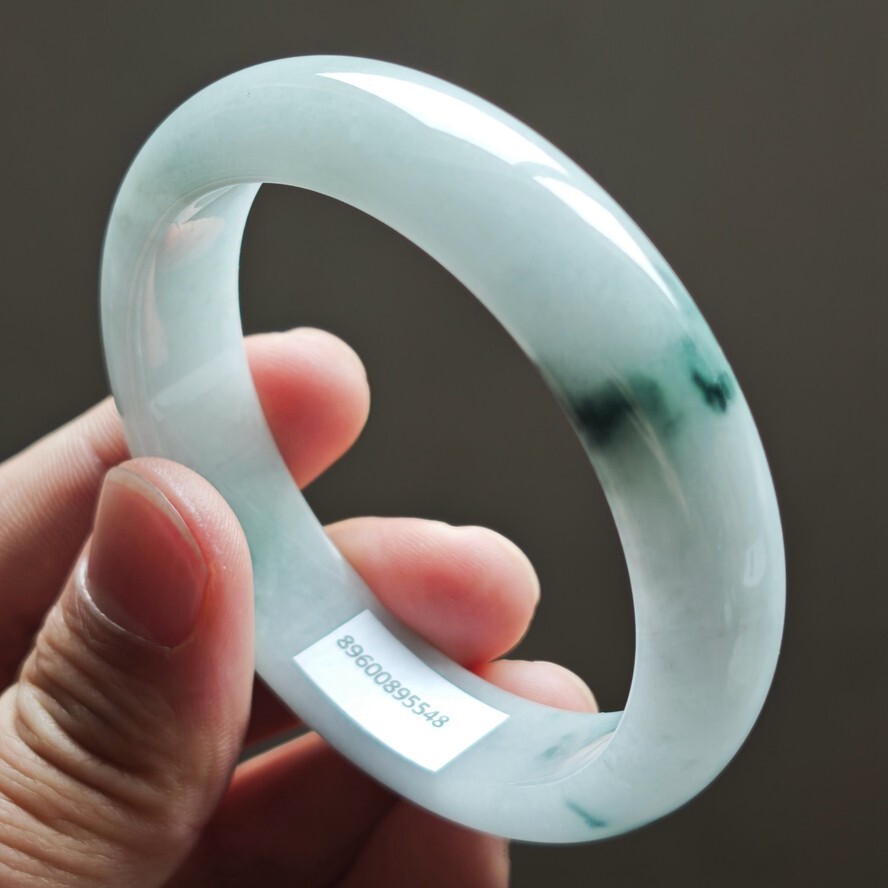 59mm White Green Emerald Jadeite Jade Bracelet Bangle Burma Jade Bangle 2359