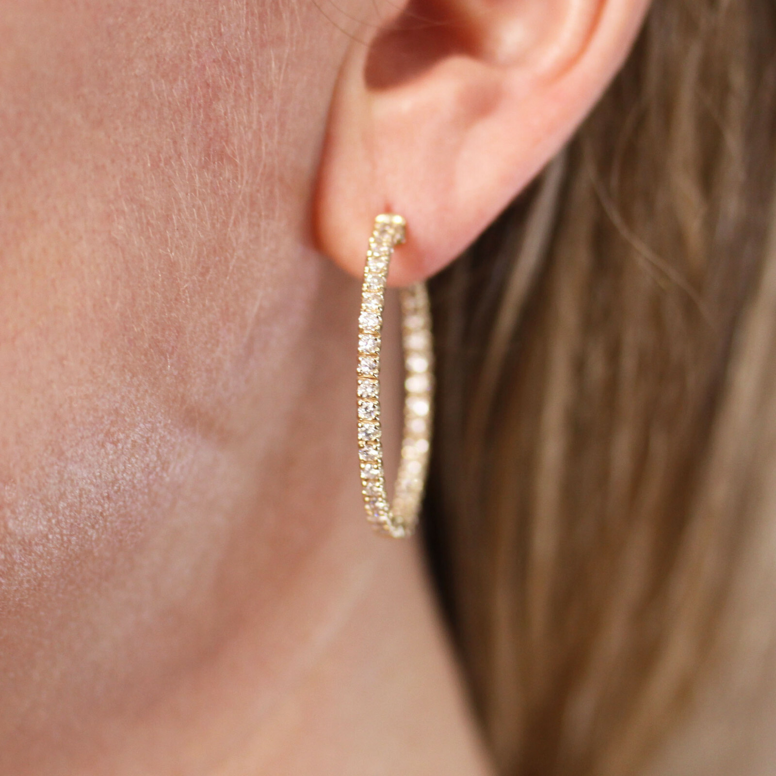 1.5 ctw Natural Diamond Solid 14k Yellow Gold Inside Out Hoop Earrings 1.38 In