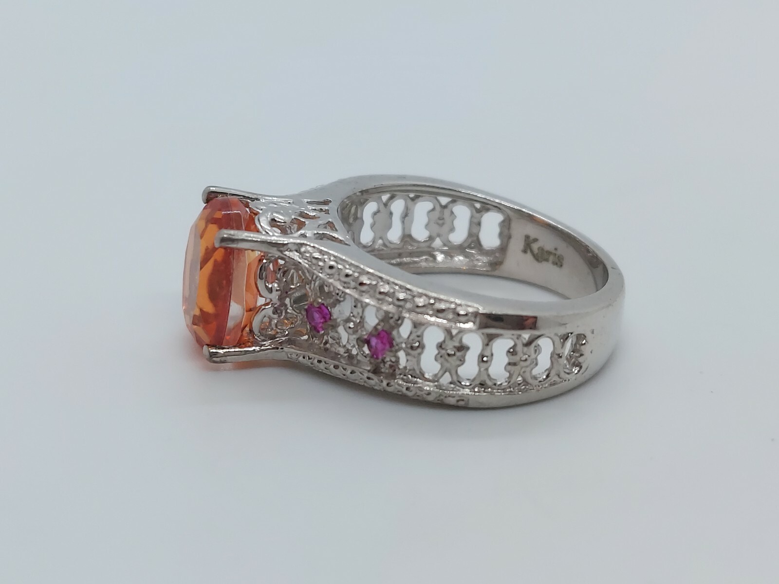 Karis STS Silver Tone Orange Gemstone Ring size 7. 5