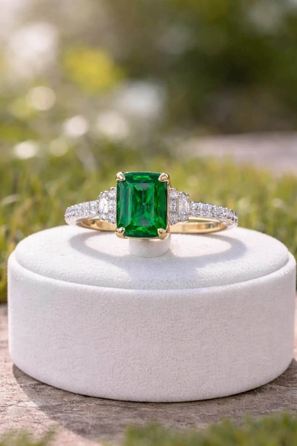 3.00 Ct Emerald Cut Lab Created Diamond & Wedding Ring 14K Yellow Gold Plated