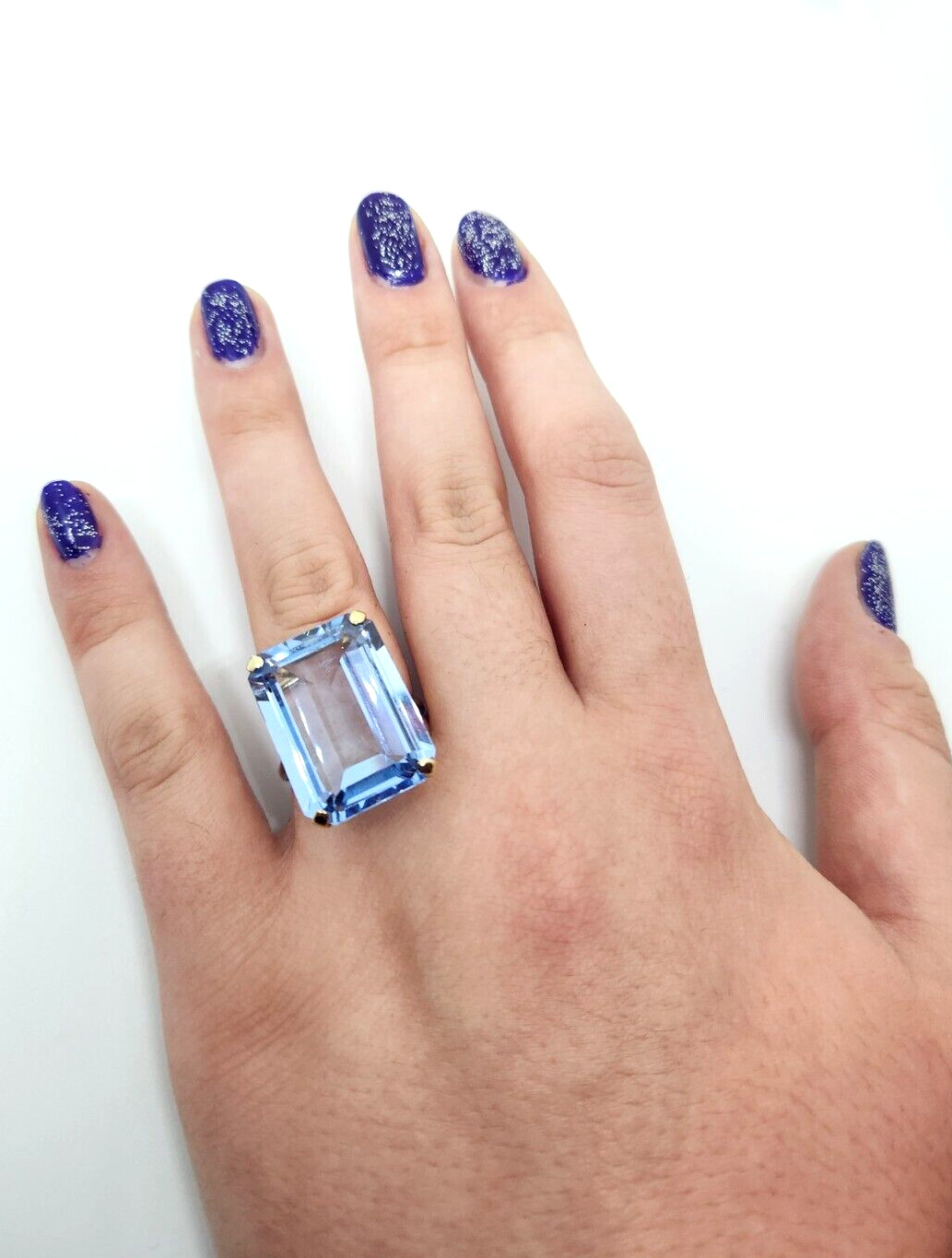 14K Yellow Gold 21.86 CW NATURAL SWISS BLUE TOPAZ Ring 🌟 STEP CUT 🌟 9.6 GRAM