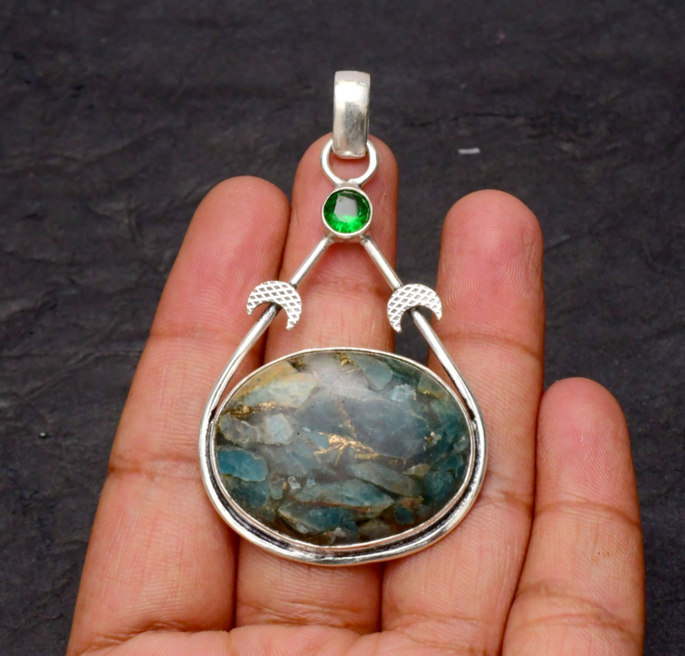 Copper Neon Apatite Gemstone 925 Sterling Silver Jewelry Pendant 1-2″