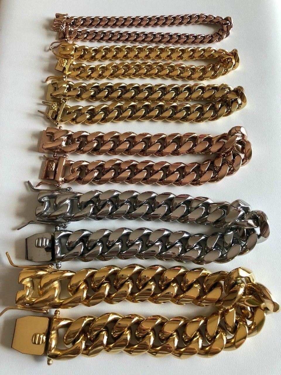 Miami Cuban Link Bracelet 14k 18k Yellow Rose Silver Gold Plated Stainless Steel