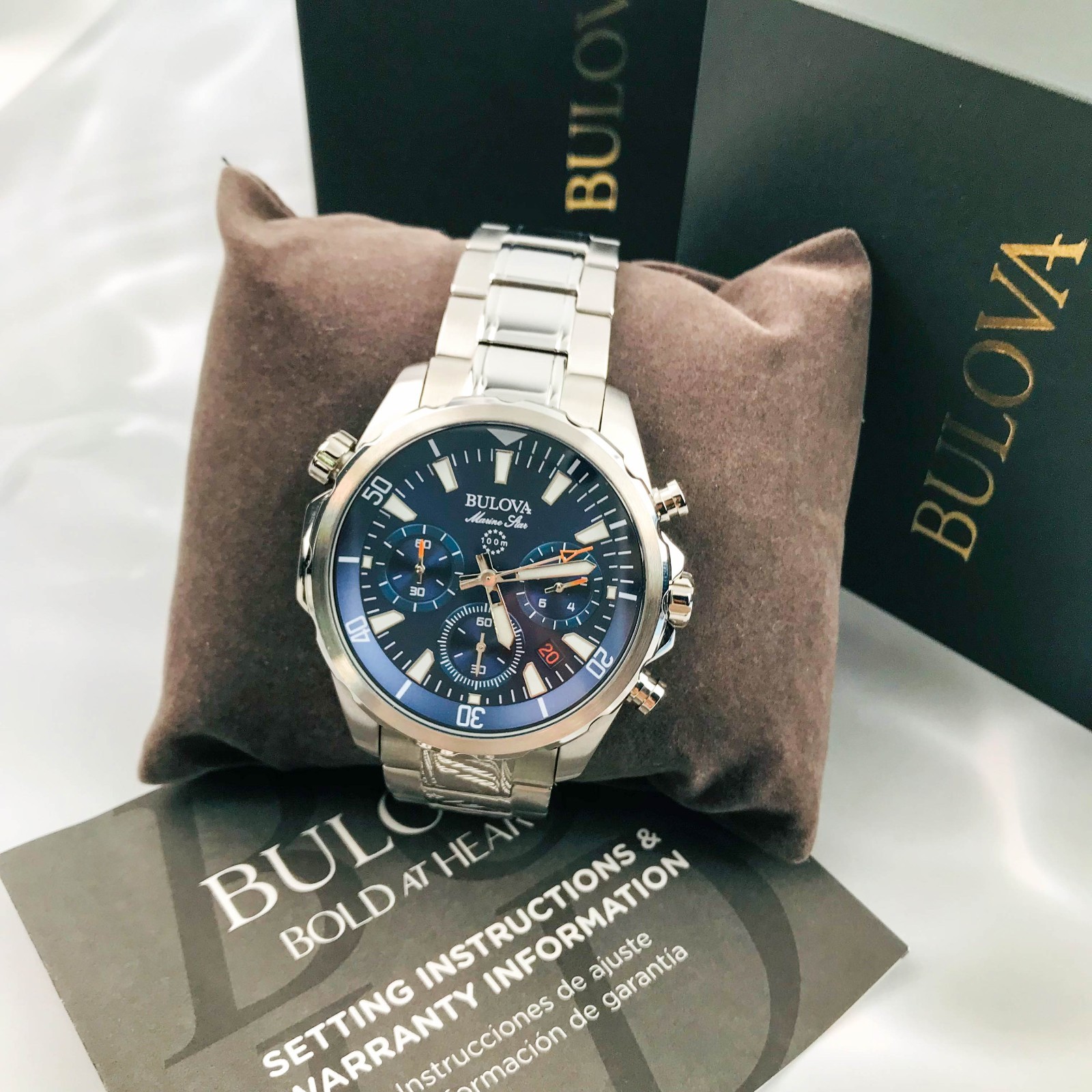 Bulova Marine Star 96B256 Blue Dial Chrono Stainless Steel Men’s Watch 43mm