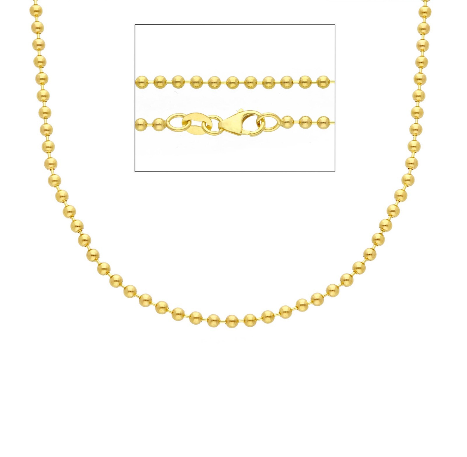 18K YELLOW GOLD 2mm SMOOTH BALLS BALL SPHERES CHAIN, LENGTH 40cm 15.75″, ITALY