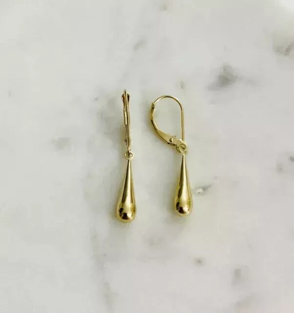 Delicate Vintage Estate Women’s Teardrop Earring 14K Yellow Gold Plated
