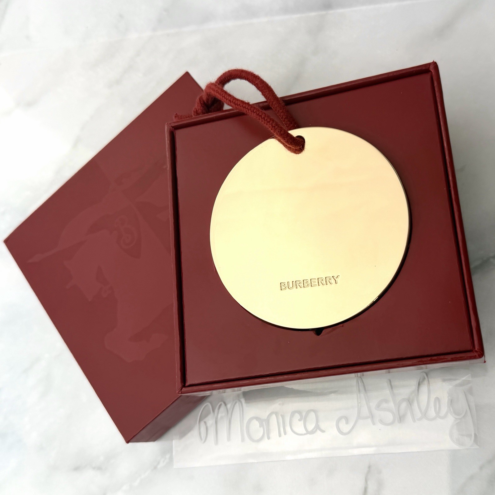 Burberry Metal Gold-Tone Round Brand Engraved Medallion Pendant Ornament, NIB