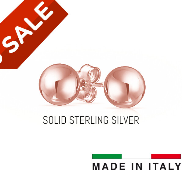 Solid .925 Sterling Silver Rose Gold Ball Studs