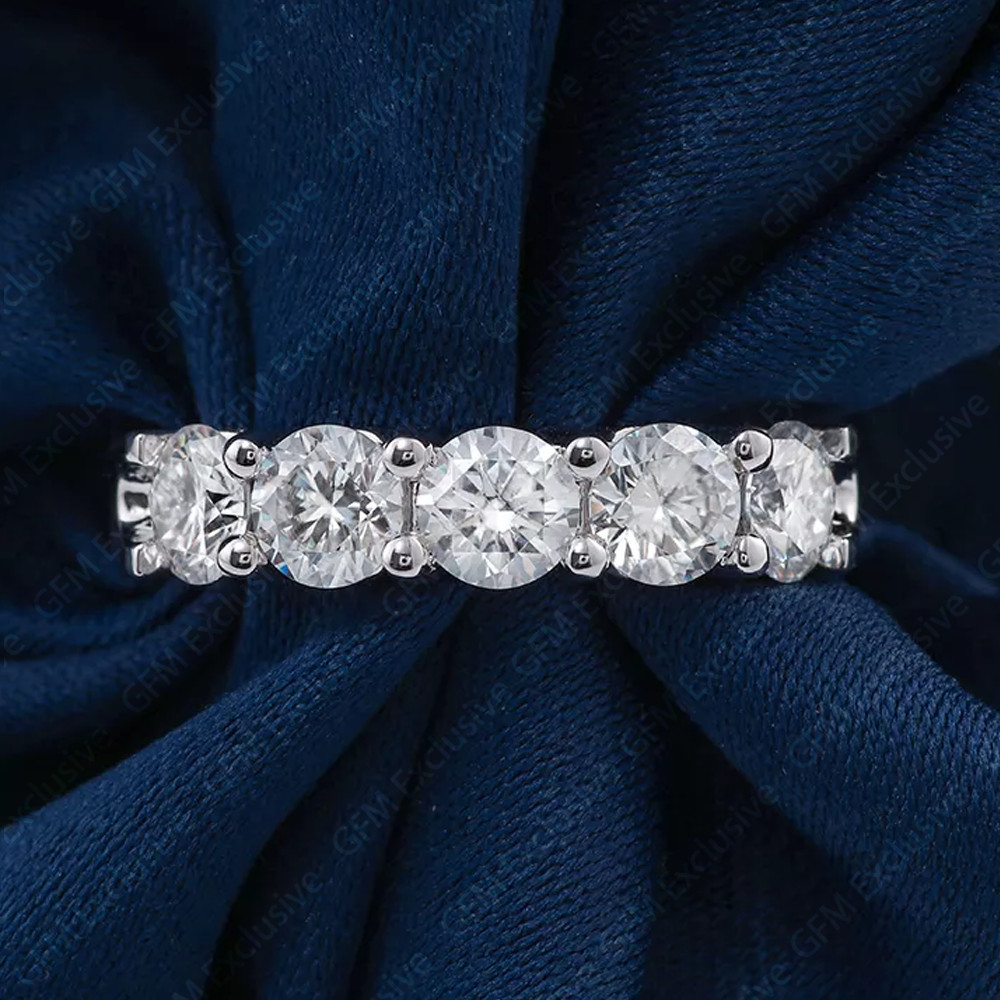 4mm Round Lab-Created Moissanite Wedding Half Eternity Band White Gold Plated
