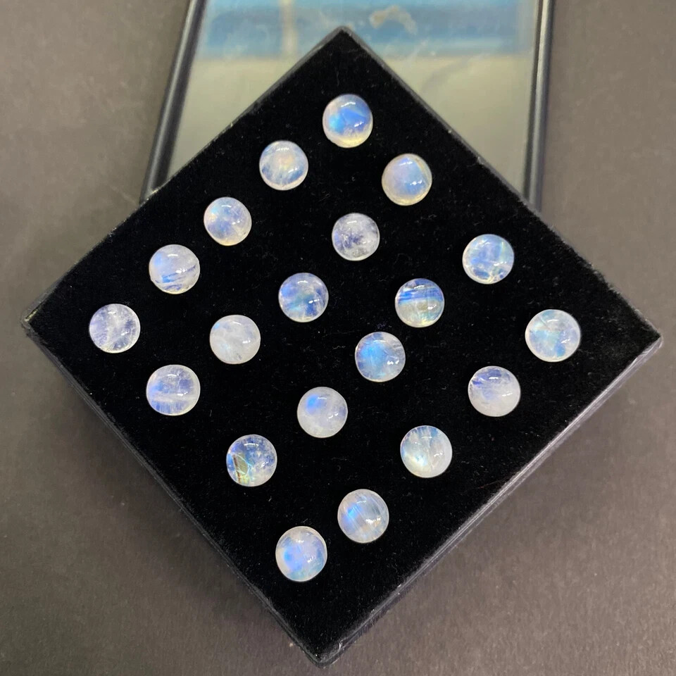 AAA+ Natural Rainbow Moonstone Cabochon Round Shape Loose Gemstone