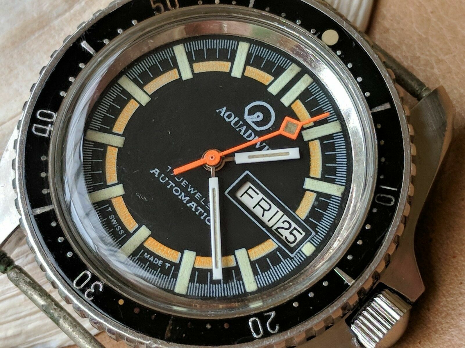 Vintage 1970’s Aquadive Day-Date Diver w/Patina,All SS Monnin Case,ETA 2879 Mvmt