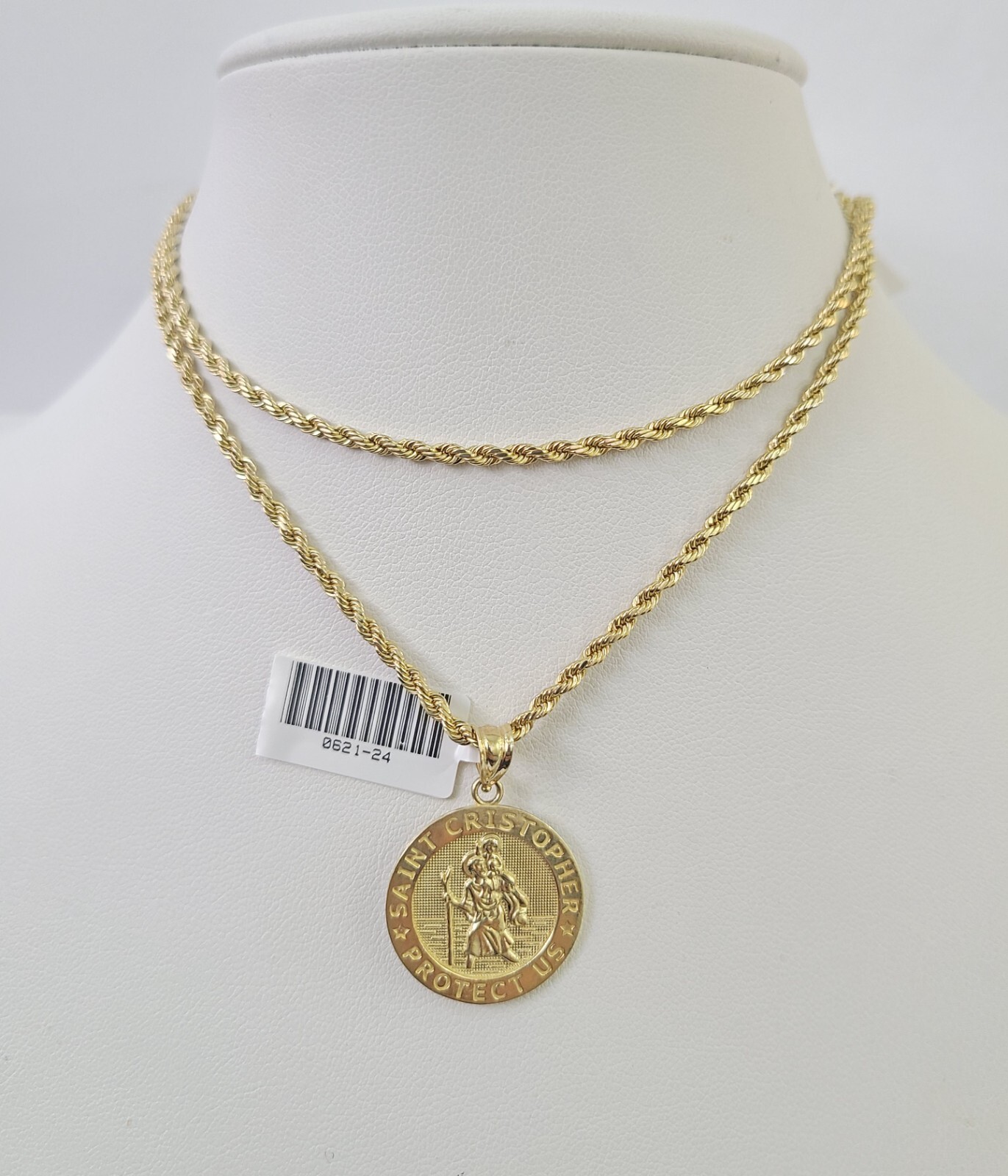10k 2.5mm Rope Chain Saint Christopher Pendant 18″-30″ Gold Set Charm Necklace