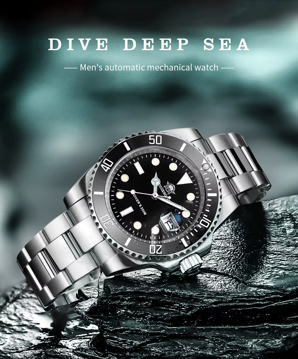 ADDIESDIVE Men’s Dive Watch 200M Quartz Stainless Steel 316L Black Sports Watc