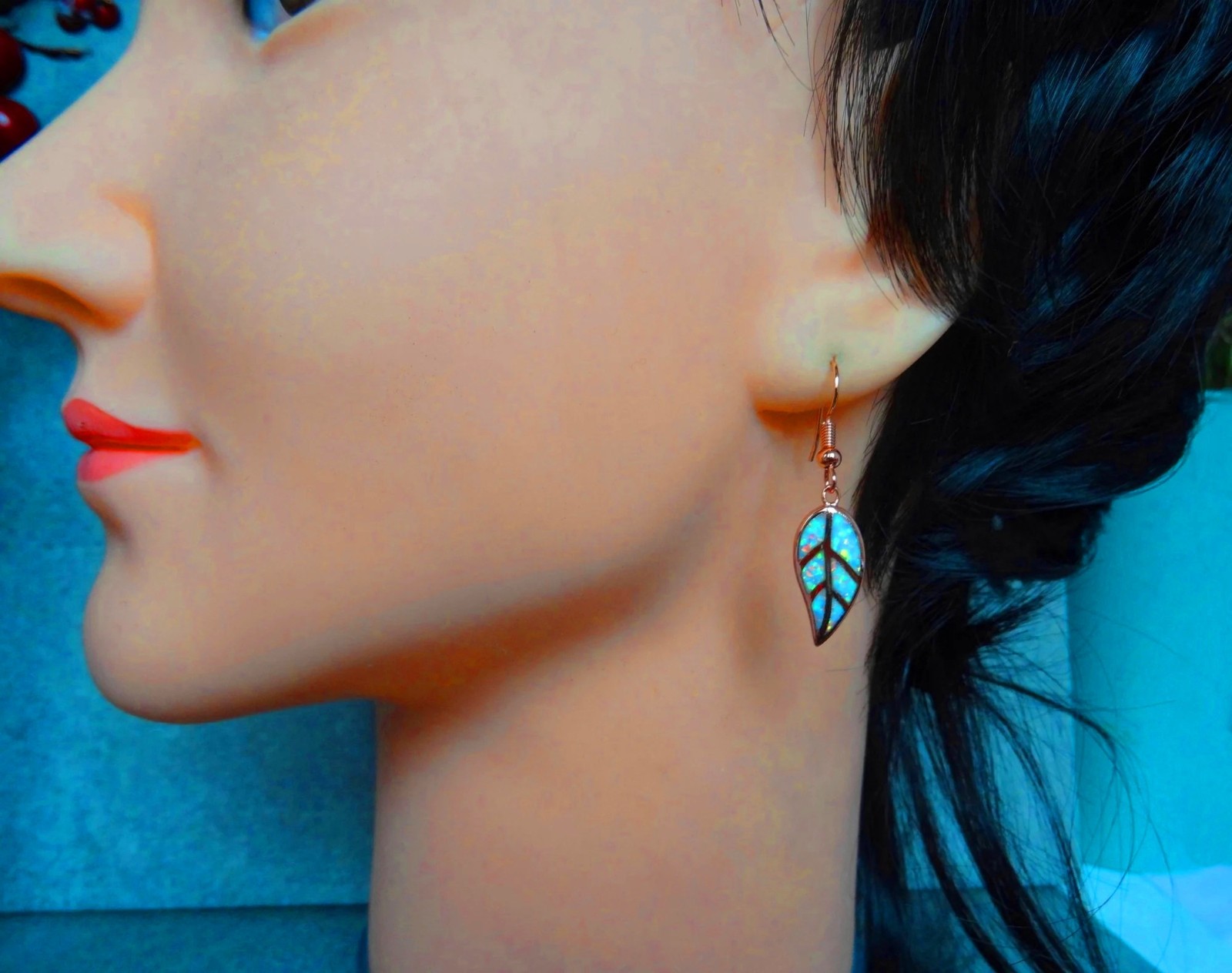 Rose Opal Leaf Earrings Rose Gold Plated Fire Opal Earrings in Rose Gold Opal