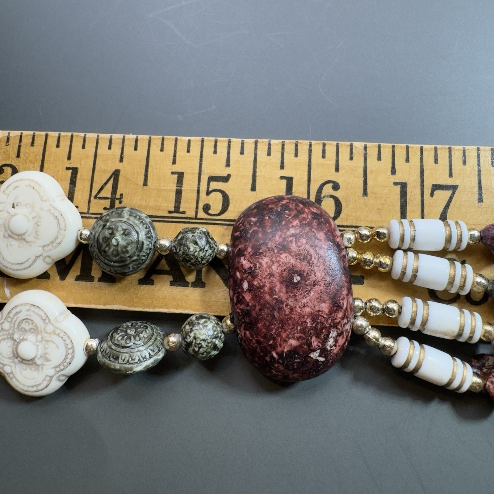 Vintage Artisan Mixed Bead Necklace Russia Market 32in With 4in Tassel Drop