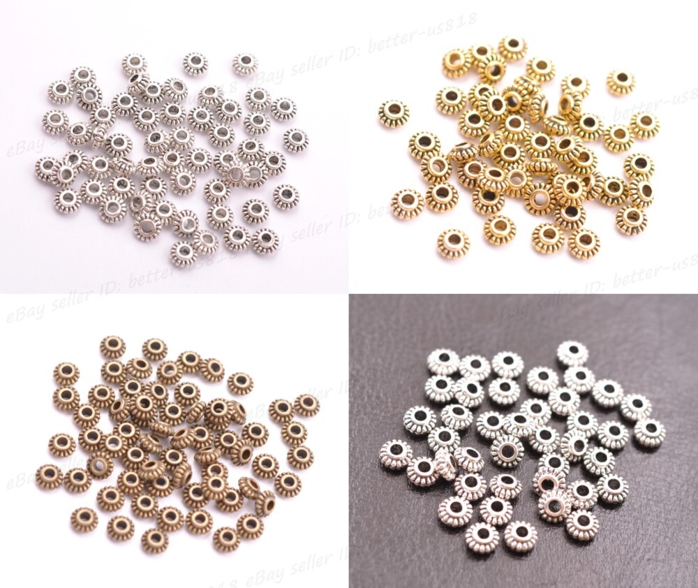100Pcs Tibetan Silver Gold Bronze Charms Roundelle Spacer Beads 6mm A3023