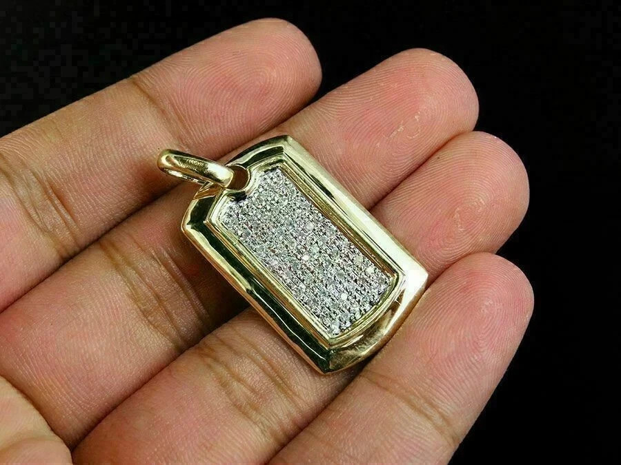1.5Ct Real Moissanite Round Pendant Dog Tag Womens 14K Yellow Gold Plated