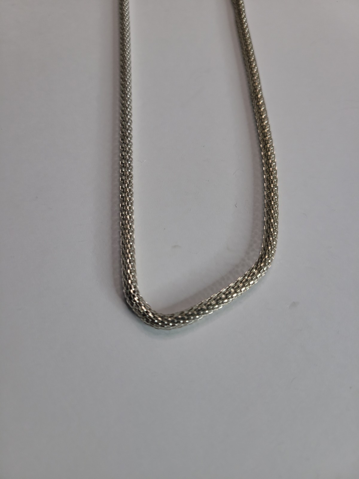 Silver Tone Mesh Snake Chain Necklace Flat Woven Herringbone Style Minimalist