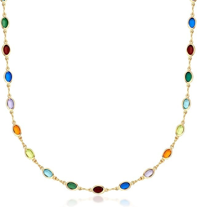 18K Gold Plated Multicolor Stone Crystal Oval Necklace for Women – Made in Brazi