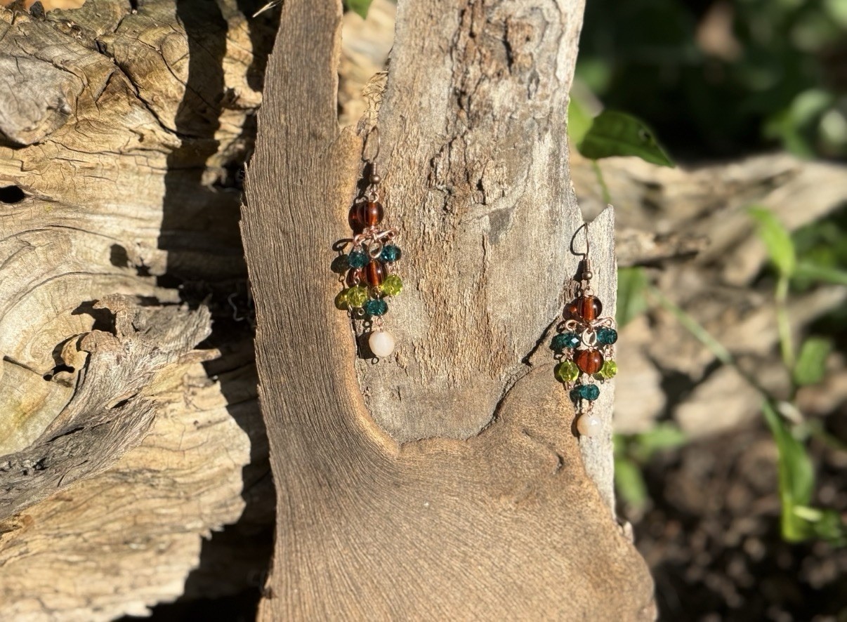 Handmade Copper Wire Dangle Earrings Western Boho Beaded Statement Jewelry