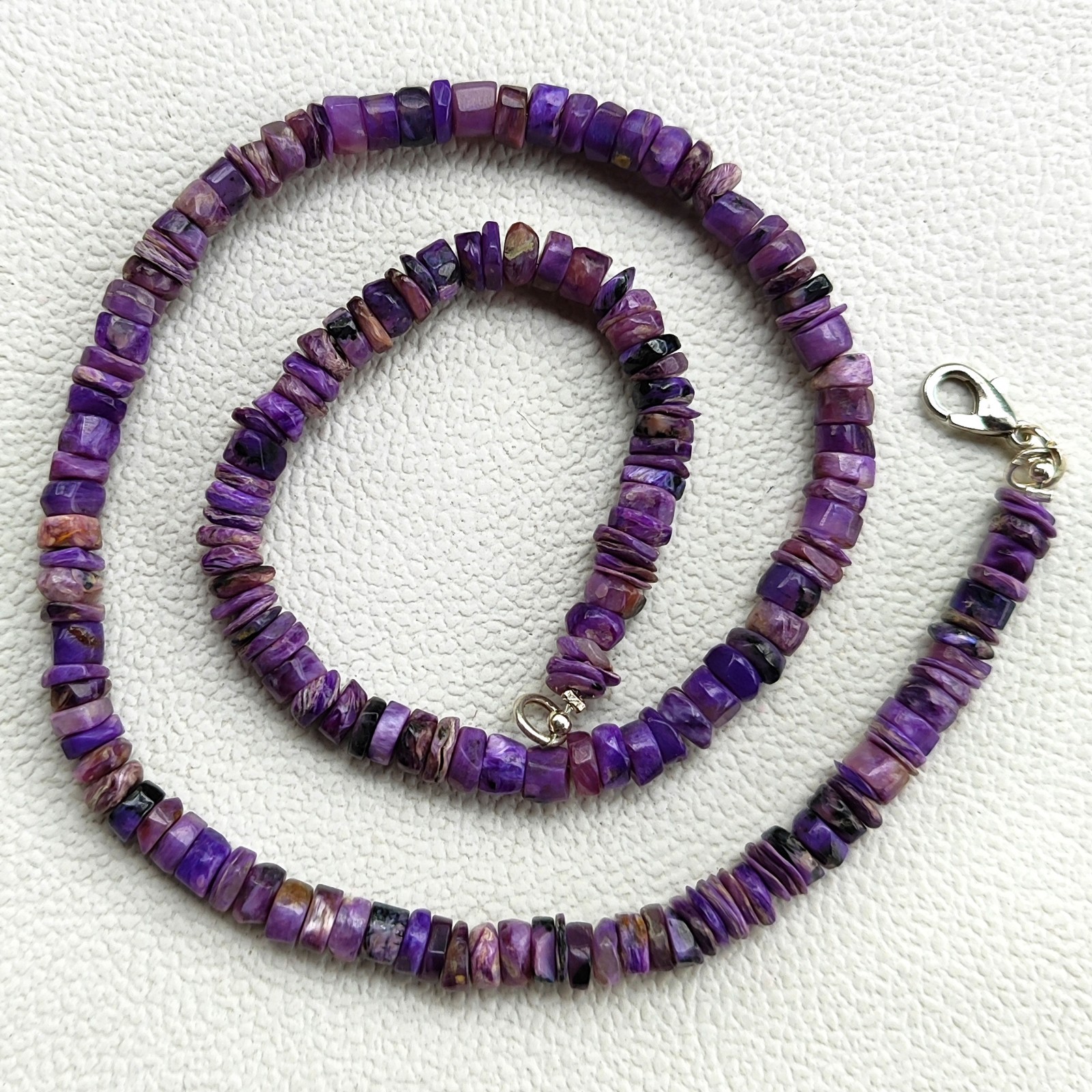 Natural Charoite Necklace 5-6mm Smooth Heishi Beads 17″ Purple India Gemstone
