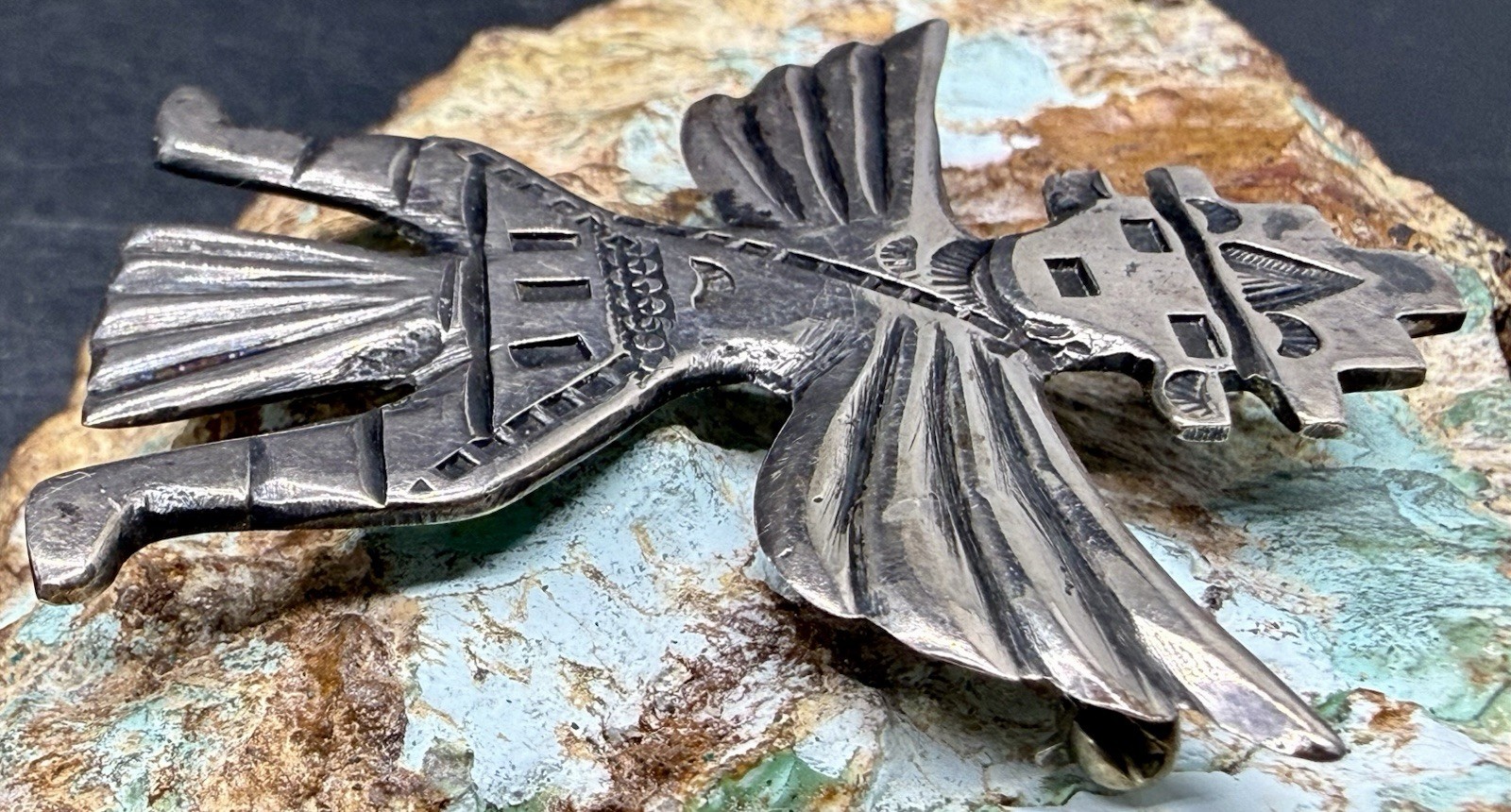 RARE 1930-40’s “U.S ZUNI 1” Signed C.G Wallace Sterling Knifewing Brooch Pin SEE