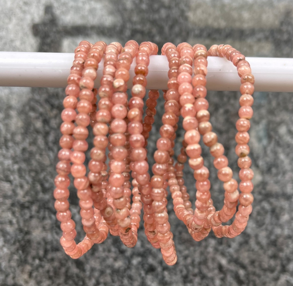 Natural Rhodochrosite Stretch Bracelet 4mm Round Bead Crystal Healing Jewelry