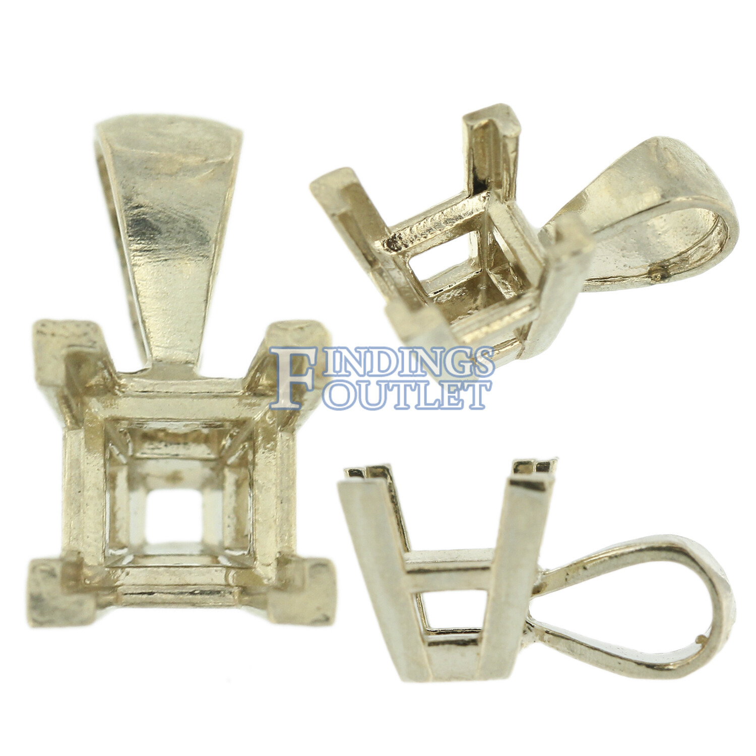14K White Gold V-End Princess Pendant Setting Mounting 0.40ct – 3.00ct US SELLER