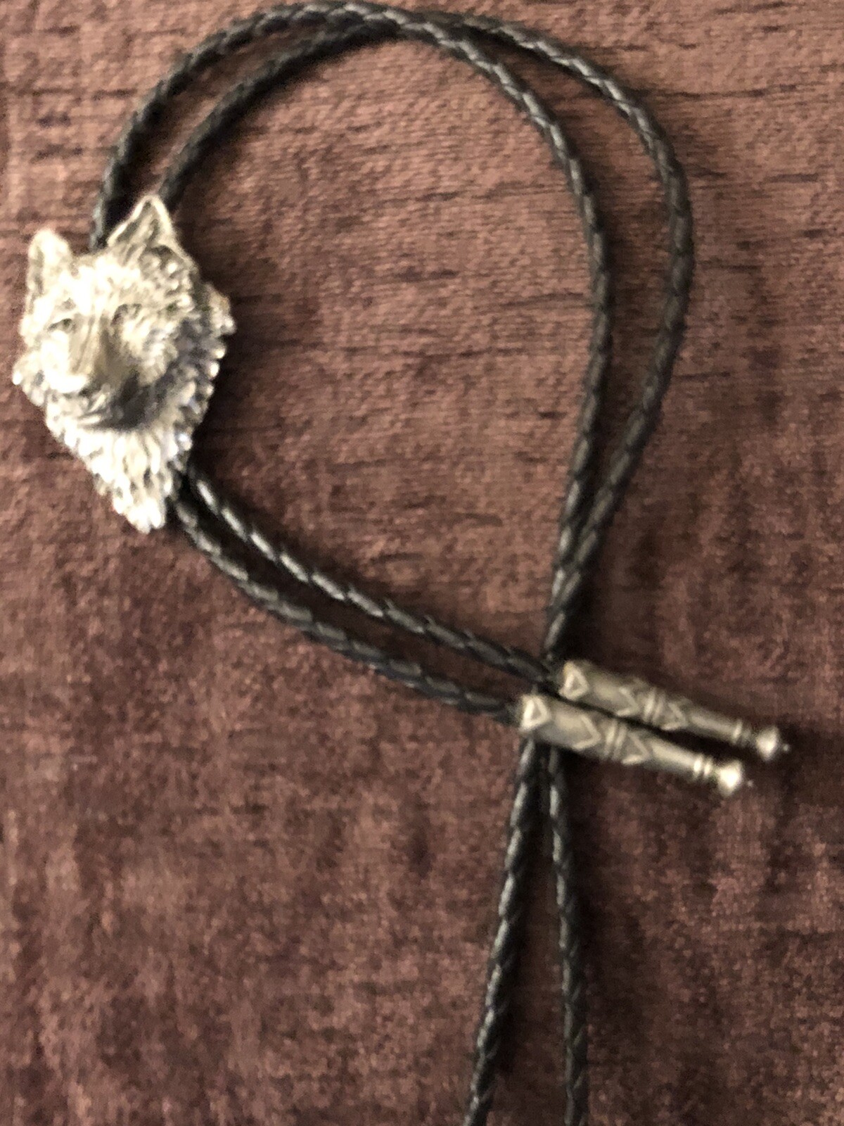 Wolf Head Braided Leather 18” to 20” Necklace Native American