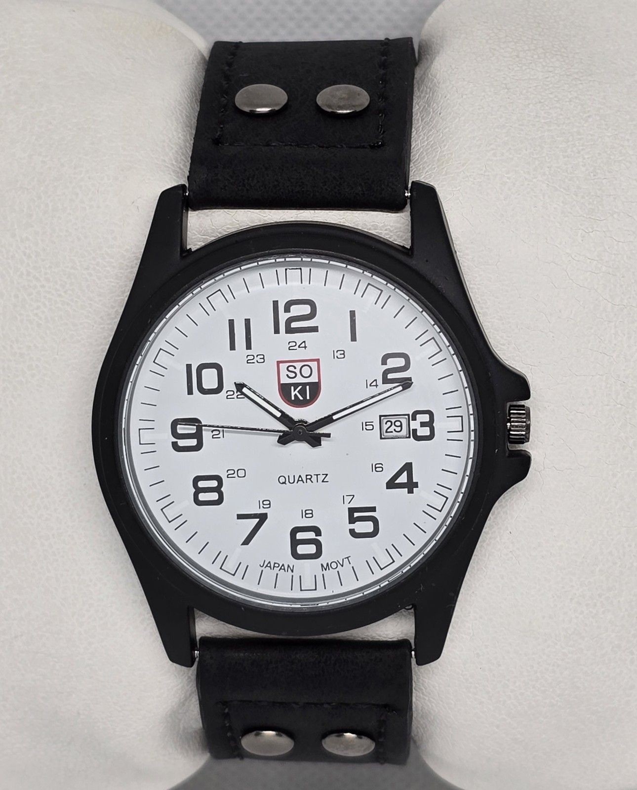 Men’s SOKI Military Army Calendar Analog Quartz Black Faux Leather Watch 13