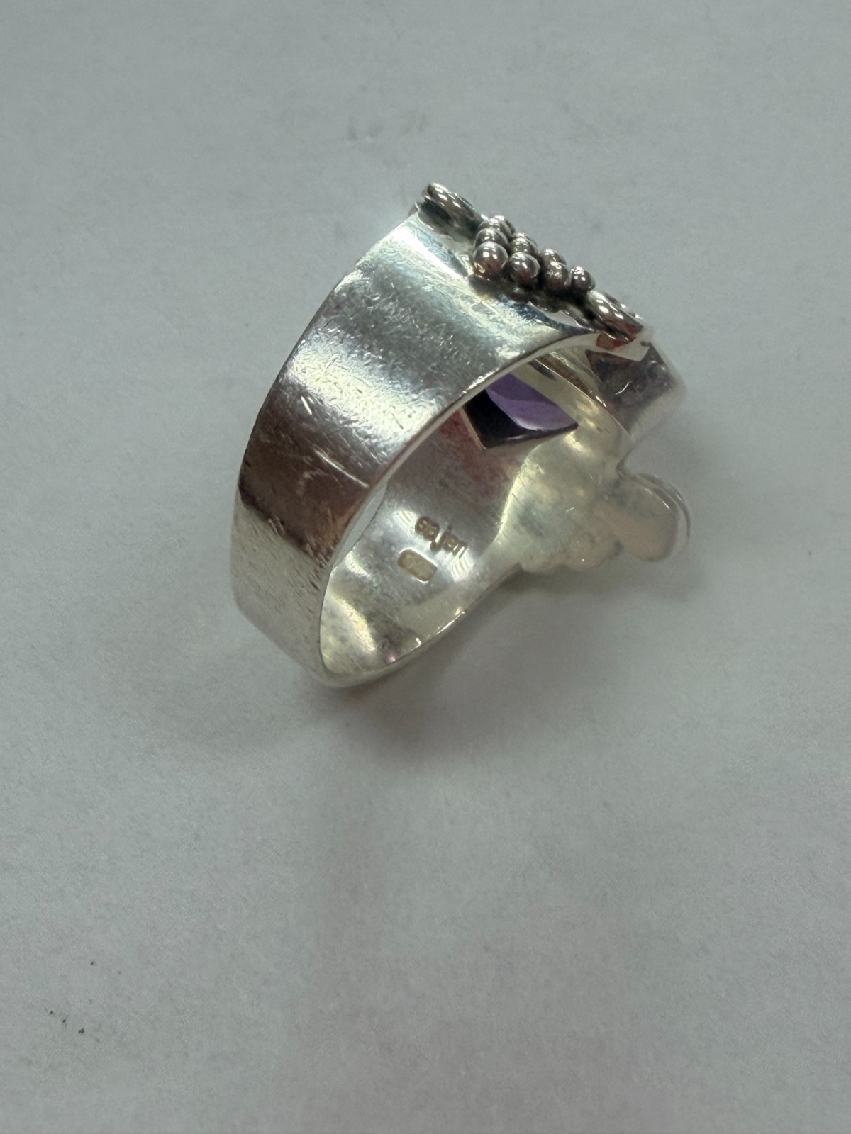 Sajen Silver Ring (Size 10+ Adjustable) with Amethyst Gemstone [076DUW]