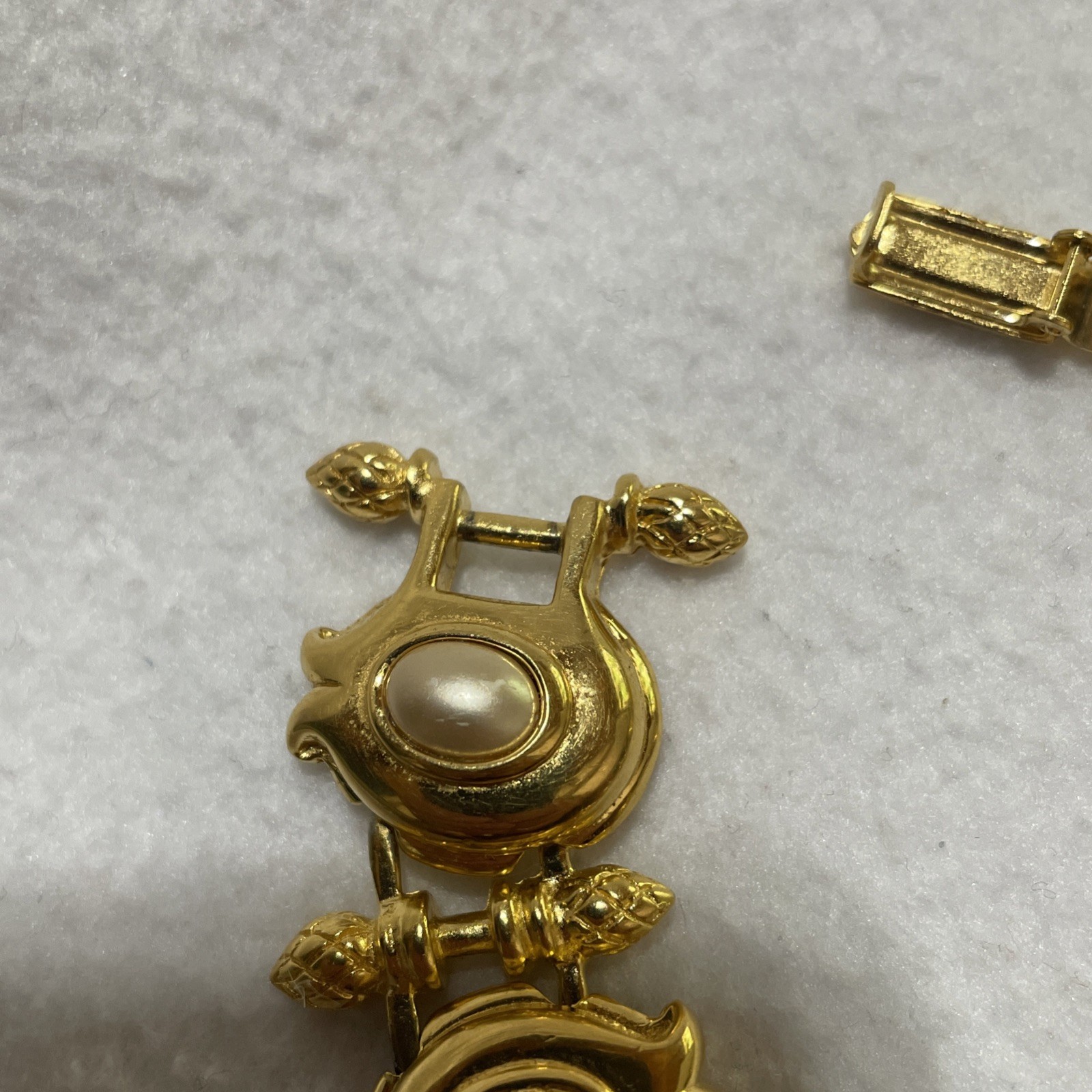 Vintage Fendi Faux Pearl Gold Tone Link Bracelet