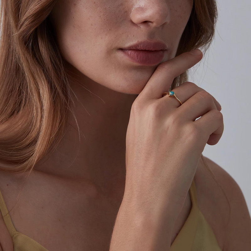 Dainty Natural Opal Stacking Thin Ring in 925 Sterling Silver