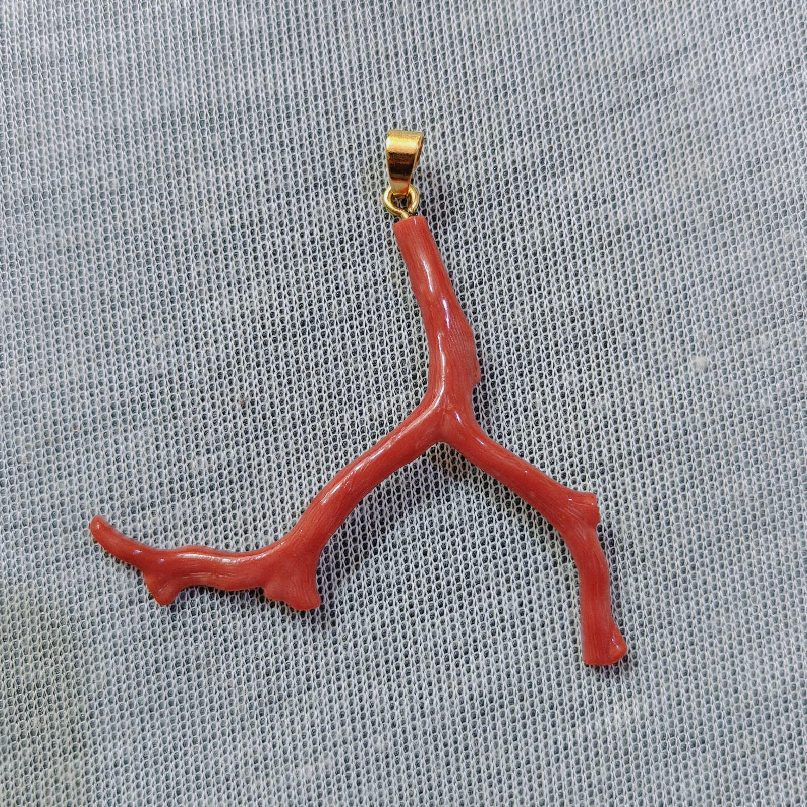 Natural Italian Red Coral Branch Brass Pendant Boho Ocean Gemstone Jewelry