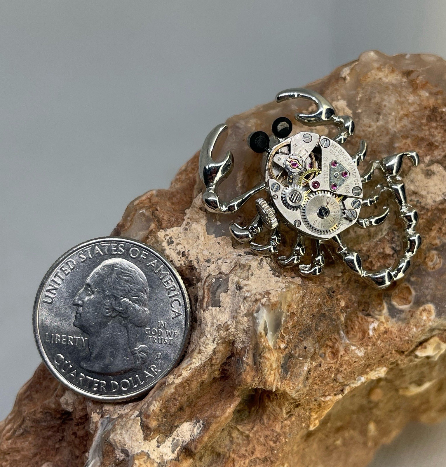 Steampunk Vintage Helbros Miniature Gears & Jewels Scorpion Brooch Pin. 138-b
