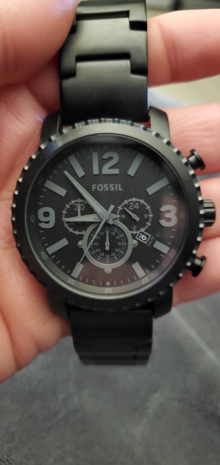 Fossil Chronograph Black Stainless Steel Watch (New Without Box)