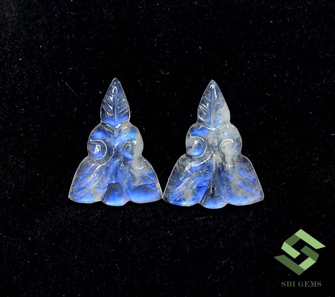 Natural Rainbow Moonstone Handmade Carving Pair 13×10 mm 3.91 CTS Loose Gemstone