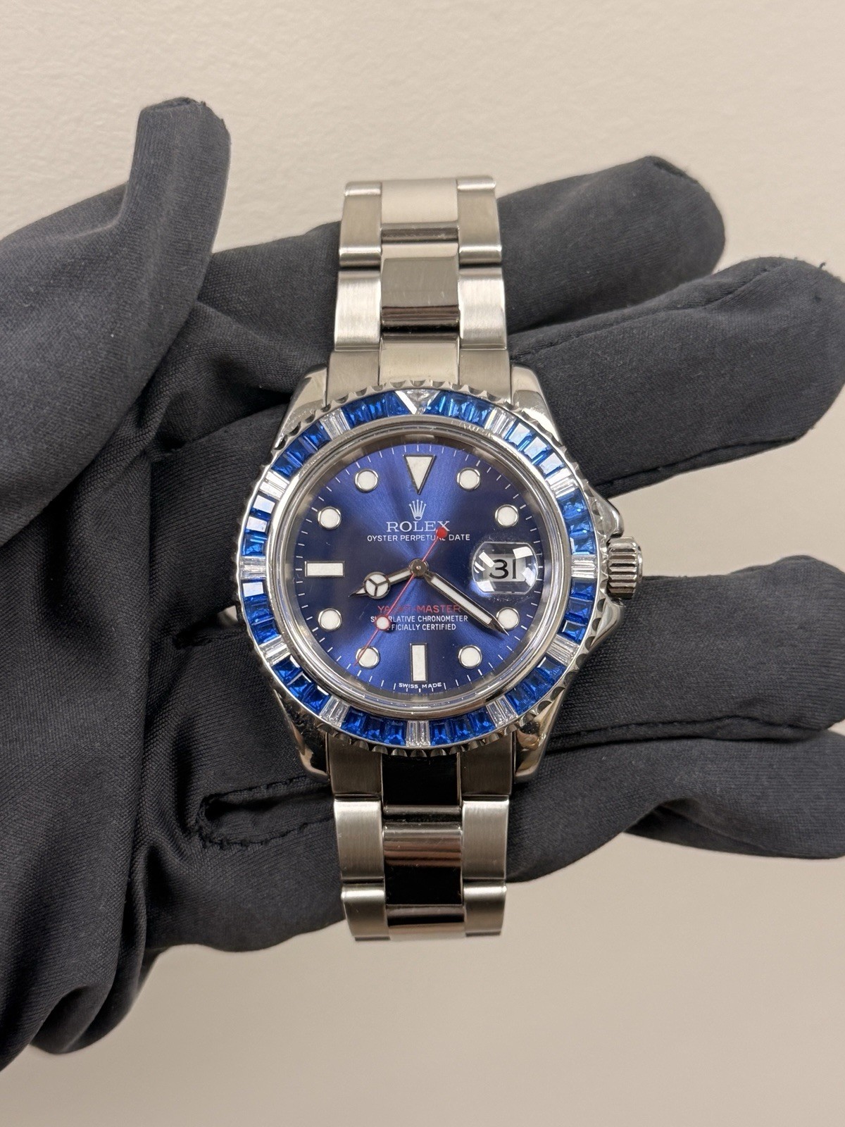 Rolex Yacht-Master 16622 SS Oyster Bracelet After-Market Blue Dial & Bezel-7686