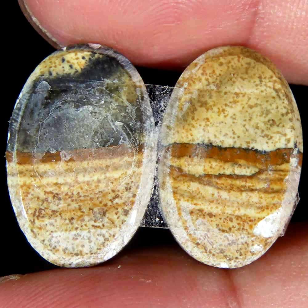 22.20Cts.100% Natural Designer Picture Jasper Oval 13x19x4mm cab Pair Gemstone