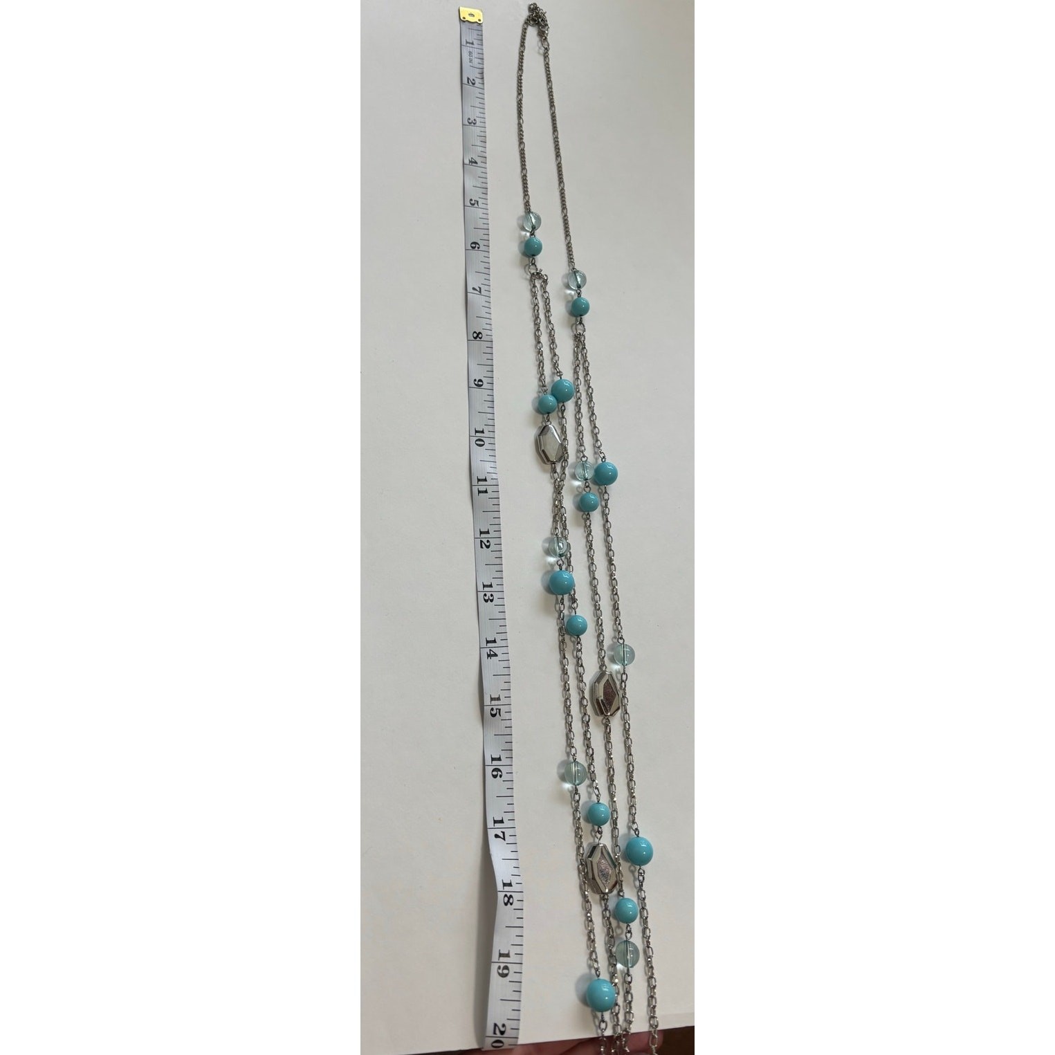 Women’s Silver Tone Chain Blue Beaded Layered Necklace BOHO Timeless Fairy Basic