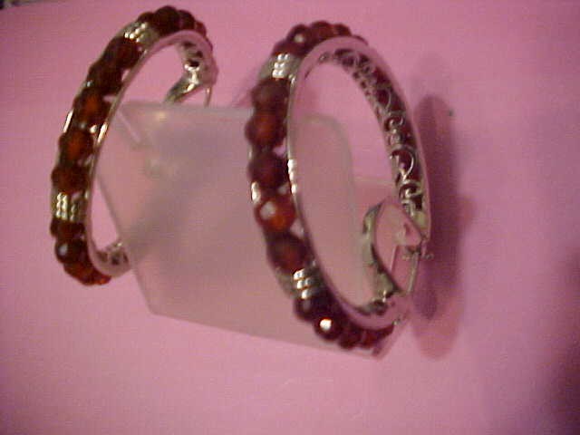 NEW Hessonite Garnet 1 1/2 inch Round Pure Brass Earrings