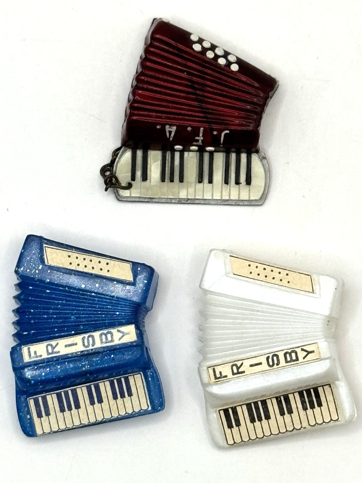 Vintage Celluloid Plastic Accordion Brooch Pins – Italy – Lot of 3